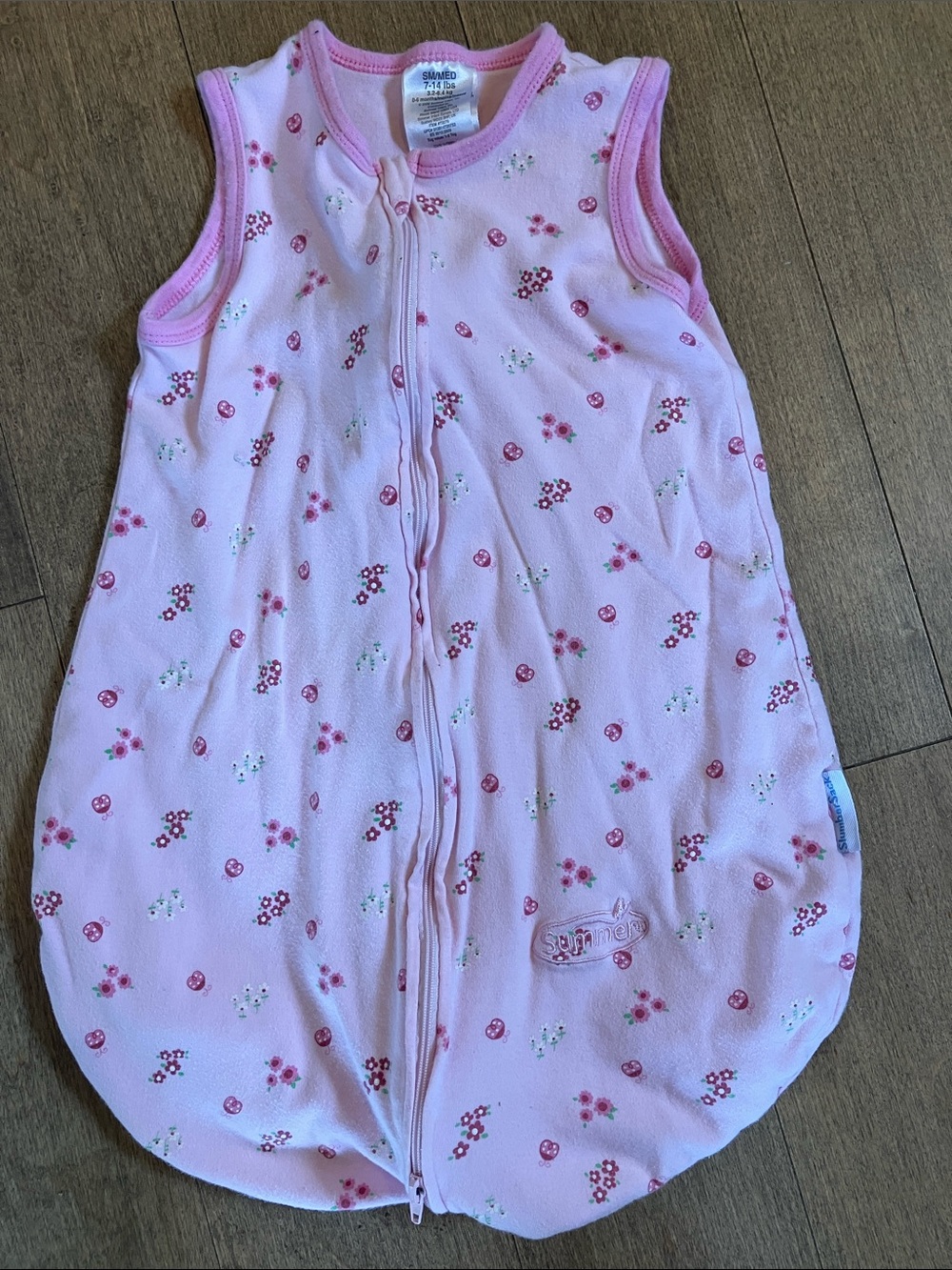 Pink Floral Sleeveless Baby Sleep Sack with Front Zip